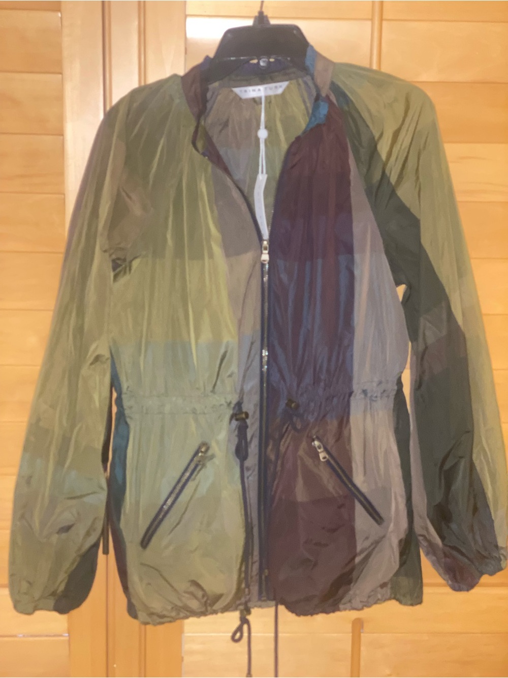 NWT Trina Turk Dharma Drawcord Bomber Jacket Plaid Colorblock Windbreaker